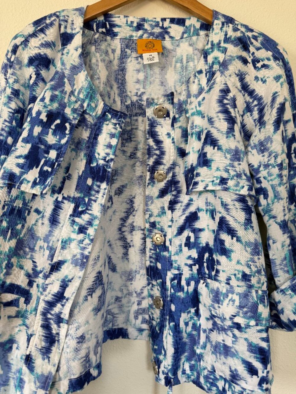 Ruby Rd Blue Linen Blend Coastal Lightweight Jacket Size 14 -Spring-Summer Layer - Picture 11 of 11